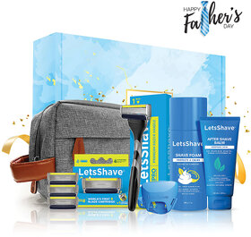 LetsShave Pro 6 Plus Premium Gift Set -  Pack of 8 Blades + Razor Handle + Shave Foam + AfterShave Balm + Travel Bag