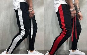 Ruggstar Branded Cotton Trackpant For Mens ( Black white+Black Red ) Pack of 2 pcs