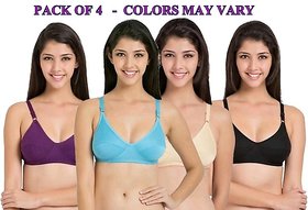 Rayyans (Pack Of 4) Heena Better Plus Plain Cotton Lycra Bra (Color and Design May vary)