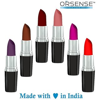                      Orsense Super Matte Lipstick with Multi Color Combo Set of 6 60gm                                              