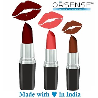                       Orsense Super Matte Lipstick with Multi Color Combo Set of 3 30gm                                              