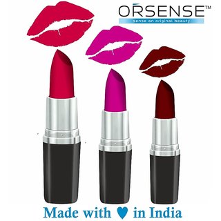                       Orsense Super Matte Lipstick with Multi Color Combo Set of 3 30gm                                              