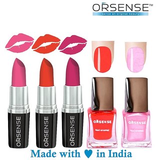 Orsense Super Matte Lipstick And Nail Enamel Combo Set of 5 70gm Orsense Super Matte Lipstick And Nail Enamel Combo Set of 5 70gm