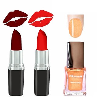                       Orsense Super Matte Lipstick And Nail Enamel Combo Set of 3 40gm                                              