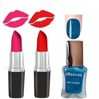 Orsense Super Matte Lipstick And Nail Enamel Combo Set of 3 40gm Orsense Super Matte Lipstick And Nail Enamel Combo Set of 3 40gm