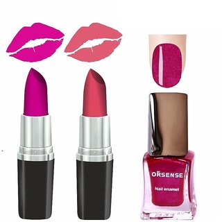                      Orsense Super Matte Lipstick And Nail Enamel Combo Set of 3 40gm                                              
