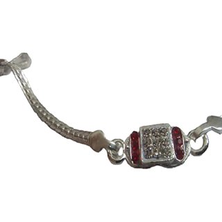                       red & white zircon stone steerling silver rakhi bracelet for brother                                              