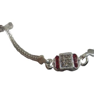                       red  white zircon stone steerling silver rakhi bracelet for brother                                              