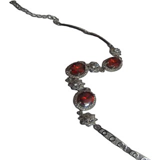                      red stone steriling silver rakhi bracelet for brother and bhabhi                                              