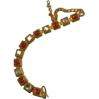                       red and white stone rakhi bracelet for brother ( speciali rakhi )                                              