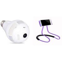 Buswick Hidden Small, Light Bulb with Wi-Fi, CCTV Security Led Light Camera With Lazy Stand Mobile Phone Holder