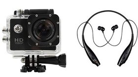 Bushwick  Action  HD 1080p 12MP Waterproof Sports  Camera With Music  Talking HBS-730 Bluetooth Headphones.