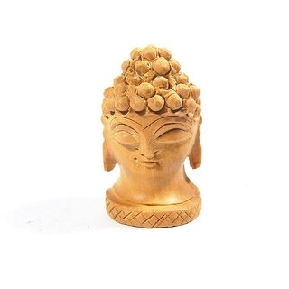                       Zoltamulata Wooden Buddha Head Figurine Statue Idol with Height 2 inch                                              