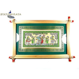                       Zoltamulata Radha Krishna with gopies Wall Hanging Palm Leaf penting with Length 29cm                                              
