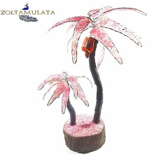                       Zoltamulata Rose Quartz Pink Quartz Gemstone Heart Stone Coconut Tree Good for Home                                              
