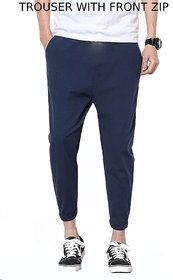 Fashlook Navy Skinny Fit Casual Trousers For Men