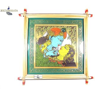                       Zoltamulata Love of Radha Krishna wal Hanging Palm Leaf penting Bamboo Photo with Glass Frame with Height 24 inch                                              