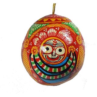                       Zoltamulata Coconut Shell Craft Hangin Jagannath, Balavadra  Subhadra on Three Sides with Height 4 inch                                              