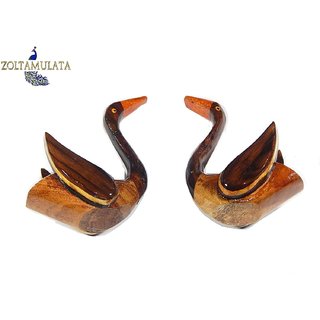                       Zoltamulata Handcrafted Wooden Duck Pair showpiece for Home Interior Decor Ducks with Length 3 inch                                              