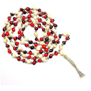                       Zoltamulata Red and White Gunja Chirmi Bead mala with Golden Beads for Wealth and Prosperity                                              