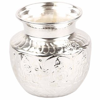 Zoltamulata German Silver Plated Laxmi Embossed Kalash  Lota  Pot for Gift  Pooja