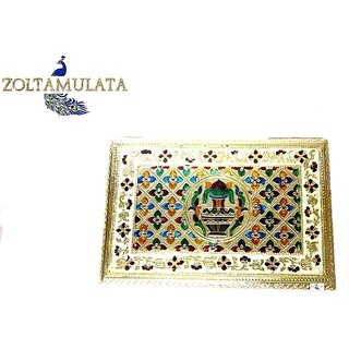                       Zoltamulata Wooden Handmade Multi Color meenakari Bojat Pooja chowki with (L x B) 12 X 7.5 inch                                              