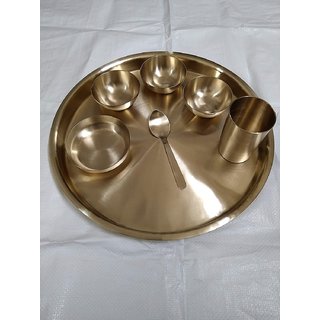                       Zoltamulata Bronze (Kansa) Dinner Set Thali 15'' Bhojan Thali Set 7 Pcs                                              