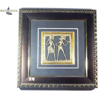                       Zoltamulata Dhokra Craft Framed Tribal Couple Small Wall Hanging                                              