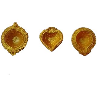METALCRAFTS Metallic Deepak, set of 3 pieces, design may vary, made of Aluminium, gold plated, 2.5, 8 cm