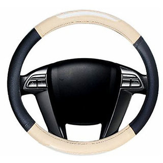 Auto Fetch Car Racing Leatherette Car Steering Cover Black & Beige for Mahindra XYLO