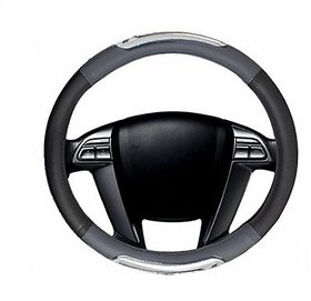 Auto Fetch Car Racing Leatherette Car Steering Cover Black & Grey for Mahindra Scorpio 7 Seater