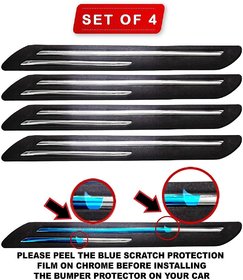 Auto Fetch Car Bumper Scratch Protector Black With Twin Chrome Strip (Set Of 4) for Renault Kwid