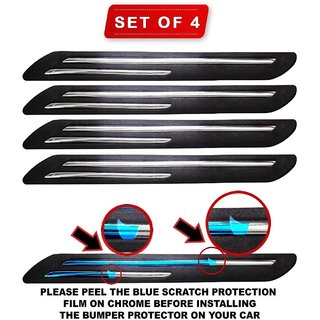                       Auto Fetch Car Bumper Scratch Protector Black With Twin Chrome Strip (Set Of 4) for Renault Kwid                                              