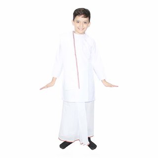                       Kaku Fancy Dresses Indian State Bengali Dance Costume for Kids -White, For Boys                                              