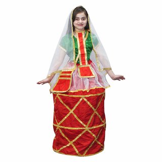                       Kaku Fancy Dresses Indian State Manipuri Folk Dance Costume for Girls - Red  Green                                              