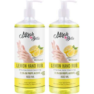Mirah Belle - Lemon Hand Rub Sanitizer with Vitamin E - 500 ML (Pack of 2) - (72.9 Alcohol) - FDA Approved