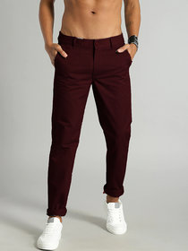 Fashlook Maroon Slim Fit Casual Trousers For Men
