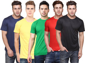 Concepts Men's Multicolor Solid Round Neck T-Shirt (Pack of 5)