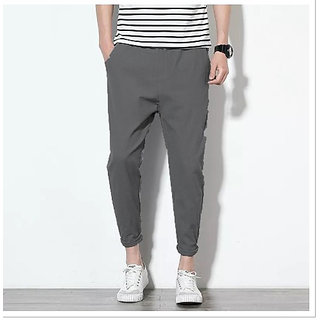 Fashlook Dark Grey Slim Fit Casual Trousers For Men