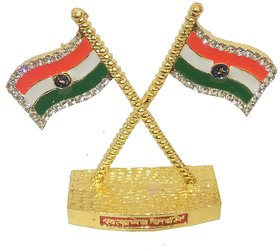 Indian National Flag with Satyamev Jayate Symbol Gold Plated  Brass for Car Dashboard  Official Purpose