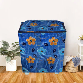 E-Retailer Classic Blue Flower Design Semi Automatic Washing Machine Cover  (Suitable for 6KG to 8KG)