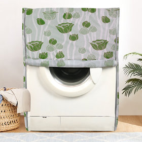 E-Retailer Classic Waterproof Green Flower Design Front Load Washing Machine Cover (Suitable for 6kg to 8 kg)
