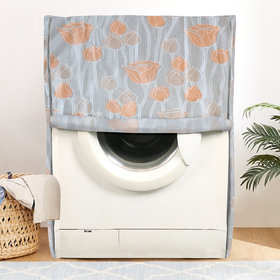 E-Retailer Classic Waterproof Orange Flower Design Front Load Washing Machine Cover (Suitable for 6kg to 8 kg)