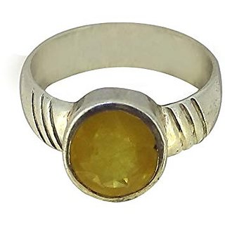                       CEYLONMINE pushkar ring natural precious gemstone 5.00 carat yellow sapphire silver ring for astrological purpose                                              