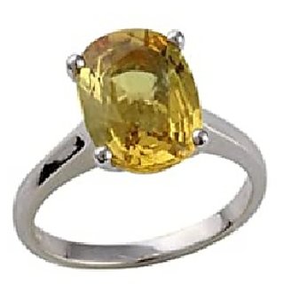                       CEYLONMINE pukhraj stone silver ring natural  original precious stone yellow sapphire ring for unisex                                              