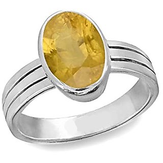                       CEYLONMINE certified pukhraj silver ring natural  original gemstone yellow sapphire beautiful ring for unisex                                              