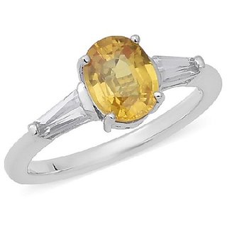                       CEYLONMINE natural yellow sapphire silver ring original  lab certified precious gemstone ring for unisex                                              