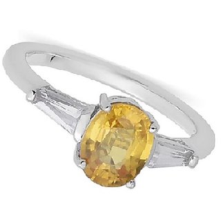                       CEYLONMINE pushkar ring natural precious gemstone 5.00 carat yellow sapphire silver ring for astrological purpose                                              