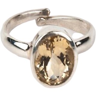                       CEYLONMINE certified pukhraj silver ring natural  original gemstone yellow sapphire beautiful ring for unisex                                              