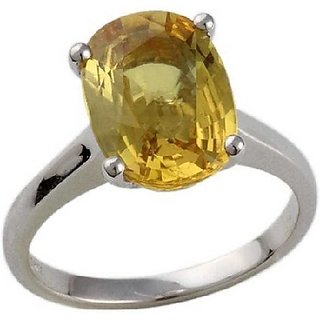                       CEYLONMINE YELLOW SAPPHIRE RING NATURAL  ORIGINAL GEMSTONE 5.25 RATTI SILVER RING FOR UNISEX                                              